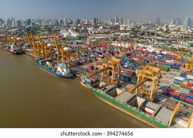 Aerial View Of Industrial Shipping Port In Bangkok, Thailand