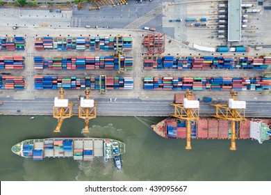 Aerial View Of Industrial Shipping Port In Thailand.