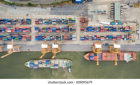 Aerial View Of Industrial Shipping Port In Thailand.