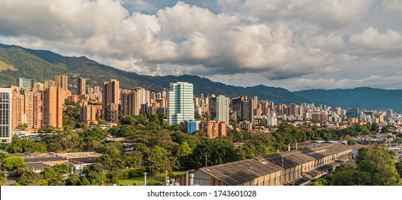 Aerial View From The Industrial Zone Of The El Poblado Sector On Medellin City, One Of The Most Populated Sectors On This Touristic An Important City Of Colombia.