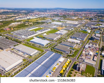 Aerial View Of Industrial Zone And Technology Park On Bory Suburb Of Pilsen City In Czech Republic, Europe. Industrial Fields From Above.