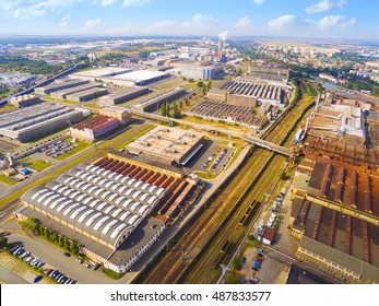 Aerial View To Industrial Zone And Technology Park On Karlov Suburb Of Pilsen City In Czech Republic, Europe. European Industry From Above.