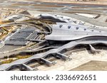 Aerial view of International Airport Abu Dhabi. United Arab Emirates