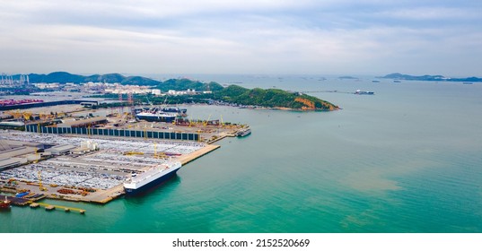 Aerial view of International Containers Cargo ship in ocean, Freight Transportation,Shipping,Nautical Vessel. Logistics import export Container Cargo shipyard. OverseaTransport business. 