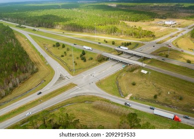 Aerial view interstate I-10 highway road junction near Diamondhead Mississippi of US