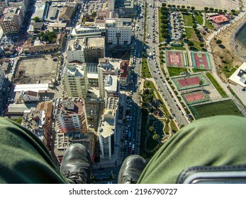 Aerial View Of Iskenderun From Between The Feet Of The Paragliding Pilot.