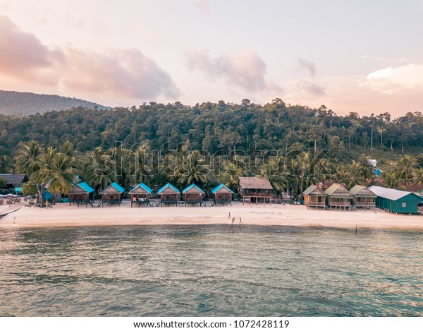 Aerial View Island Shore Wood Cabins Stock Photo Edit Now 1072428119