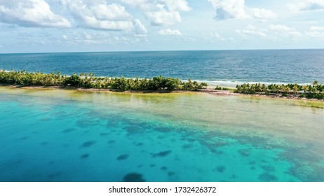 Aerial View Of The Island Of Tuvalu Located In The Pacific Ocean.