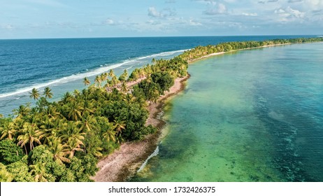 Aerial View Of The Island Of Tuvalu Located In The Pacific Ocean.