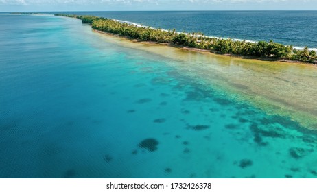 Aerial View Of The Island Of Tuvalu Located In The Pacific Ocean.