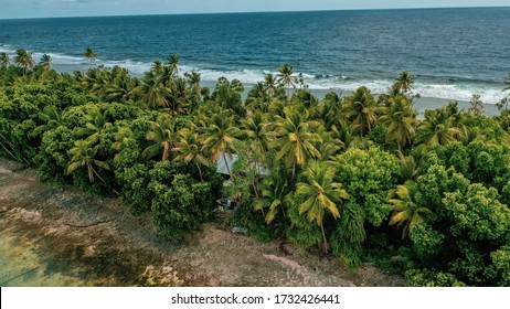 Aerial View Of The Island Of Tuvalu Located In The Pacific Ocean.