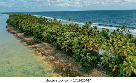 Aerial View Of The Island Of Tuvalu Located In The Pacific Ocean.