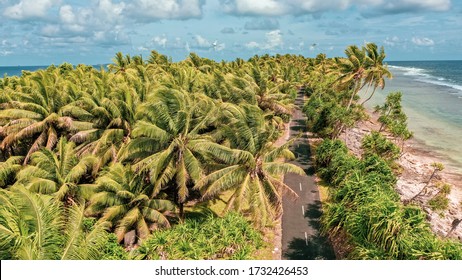 Aerial View Of The Island Of Tuvalu Located In The Pacific Ocean.