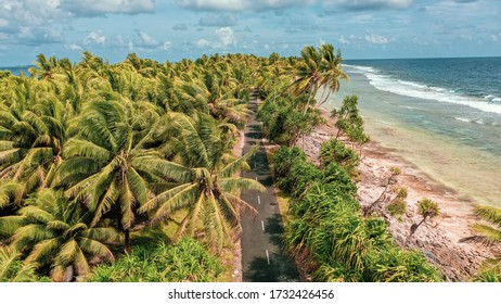 Aerial View Of The Island Of Tuvalu Located In The Pacific Ocean.