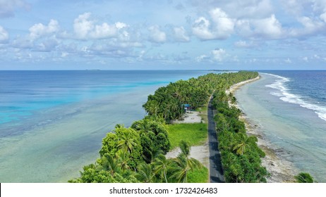 Aerial View Of The Island Of Tuvalu Located In The Pacific Ocean.