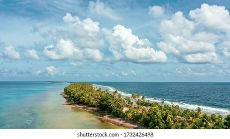 Aerial View Of The Island Of Tuvalu Located In The Pacific Ocean.