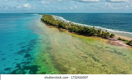 Aerial View Of The Island Of Tuvalu Located In The Pacific Ocean.