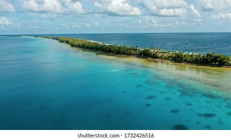 Aerial View Of The Island Of Tuvalu Located In The Pacific Ocean.