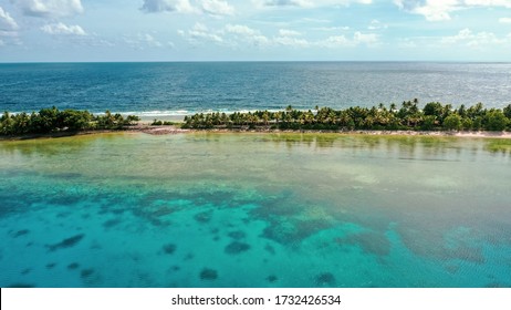 Aerial View Of The Island Of Tuvalu Located In The Pacific Ocean.