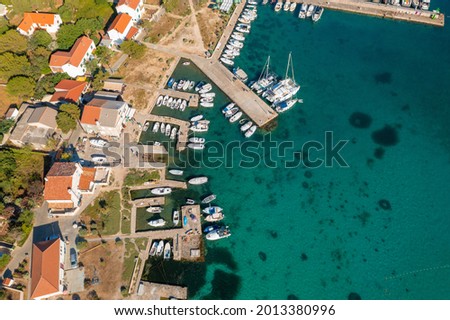 Aerial view of the Ist town, the Adriatic Sea in Croatia