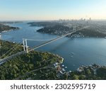 aerial view of istanbul bosphorus and bridge. Istanbul sunset view.