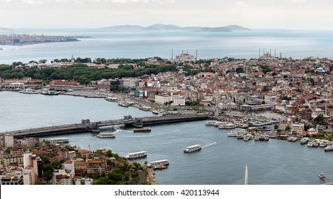 Aerial View Of Istanbul. Old City. Golden Horn.