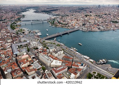 Aerial View Of Istanbul. Old City. Golden Horn.