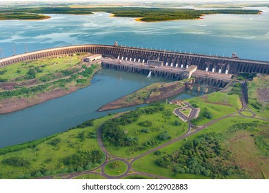 Aerial view of the Itaipu Hydroelectric Dam on the Parana River.