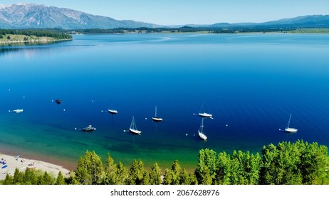 Aerial View Of Jackson Lake In Grand Teton National Park 