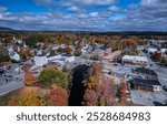 Aerial view of Jaffrey, New Hampshire during peak fall foliage 