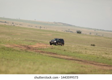 Aerial View Jeep At Masai Mara National Park Kenya Africa 4th May 2019