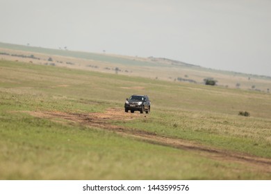 Aerial View Jeep At Masai Mara National Park Kenya Africa 4th May 2019