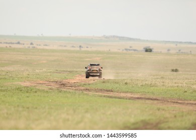 Aerial View Jeep At Masai Mara National Park Kenya Africa 4th May 2019