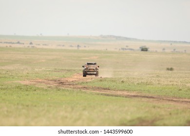 Aerial View Jeep At Masai Mara National Park Kenya Africa 4th May 2019