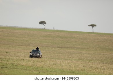 Aerial View Jeep At Masai Mara National Park Kenya Africa 4th May 2019