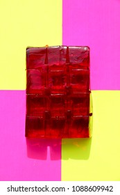 Aerial View Of Jello Cubes On Colourful Background