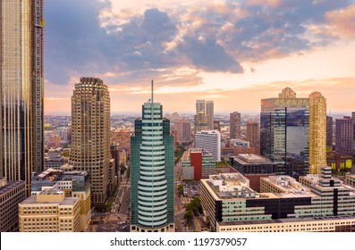 Aerial View Of Jersey City Skyline At Sunset.