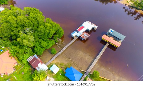 Aerial View Of Jetty For Mooring Fishing Boats In Binsulok,Kuala Penyu,Sabah Borneo,Malaysia.Kuala Penyu Is The Capital Of The Kuala Penyu District In The Interior Division Of Sabah.