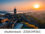 Aerial view of Jiming Temple in Nanjing, Jiangsu Province, China