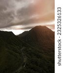 Aerial view of Kamehameha Highway on Kaneohe in Hawaii, USA