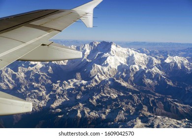 Aerial view of Kangchenjunga in the Himalayan mountains of Nepal