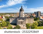 Aerial view of Kansas State Capitol, in Topeka on a sunny day. The Kansas State Capitol is the building housing the executive and legislative branches of government for the U.S. state of Kansas