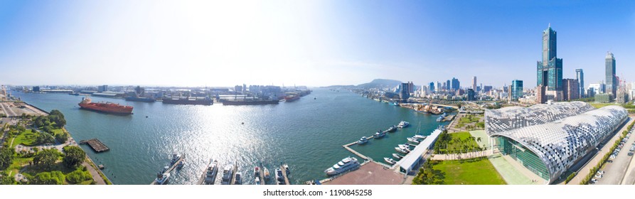 Aerial View Of Kaohsiung City And Harbor. Taiwan.