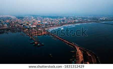 Aerial View of Kasimedu area in Chennai. Top view of
Kasimedu Fishing Harbour.