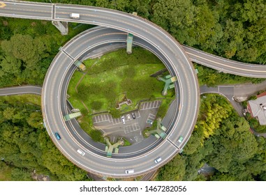 An Aerial View Of The Kawazu-Nanadaru Loop Bridge In Izu Peninsula, Japan.