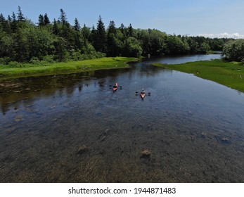 Aerial View Of Kayaks On The Mira River In Cape Breton, NS