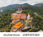 Aerial view of Kek Lok Si Temple, Penang, Malaysia from a drone
