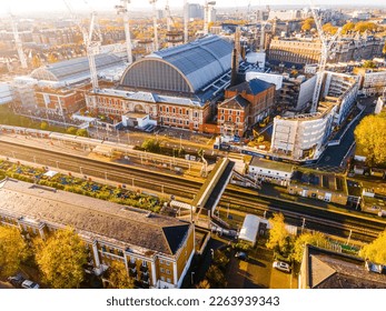 Aerial view of Kensigton Olympia West London in autumn, England, UK