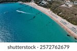 Aerial view of Kenting Baishawan beach with clear water and sandy shore on a sunny day