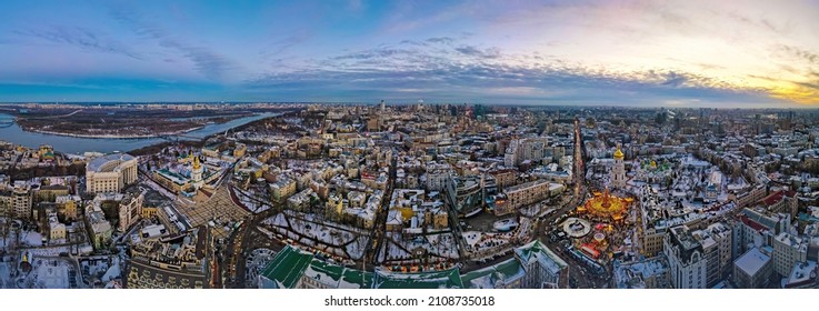 The Aerial View Of Kiev In Winter, Ukraine